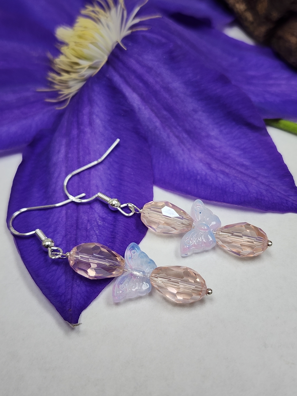 Delicate Pink And Purple And Blue Gradient Butterfly Drop Earrings